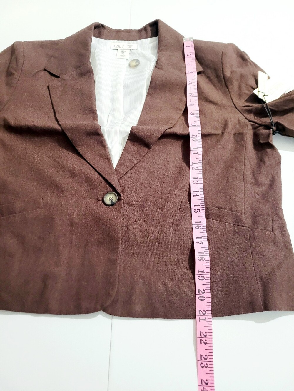 NEW Rachel Zoe Linen Blend Cropped Blazer Jacket Brown Women's Large Large NWT - Picture 11 of 12
